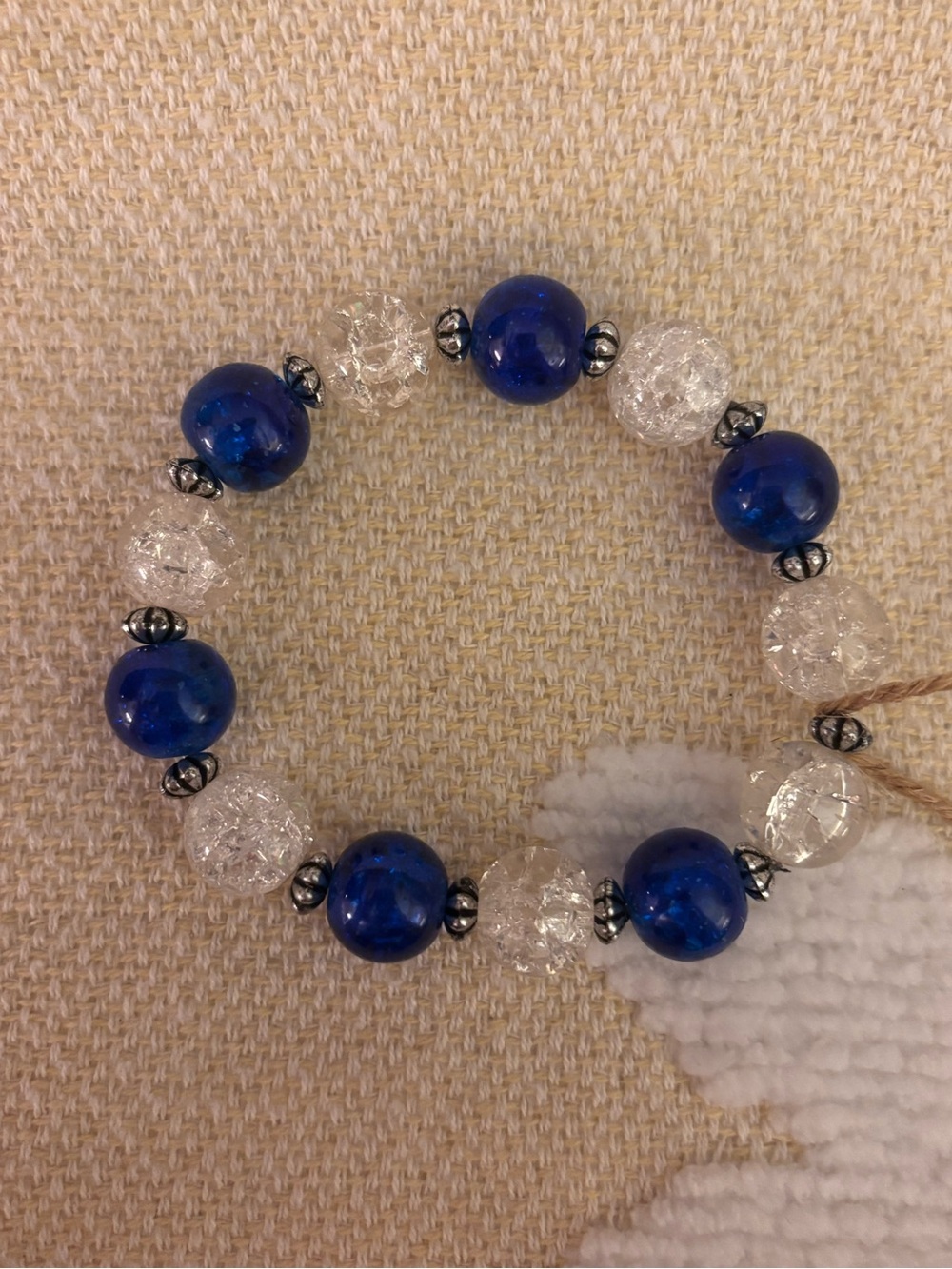 Handmade Blue and Clear Beaded Stretch Bracelet